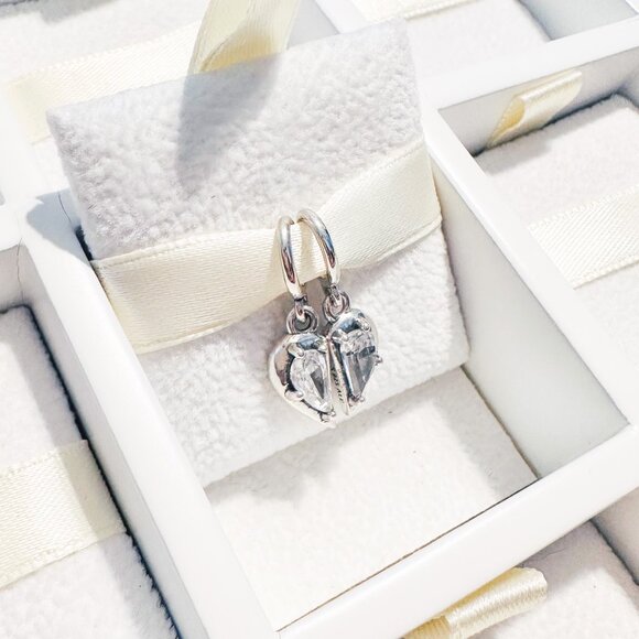 925 Sterling Silver Mom And Daughter Crystal Half Charms Fits Pandora Bracelets - Picture 2 of 10
